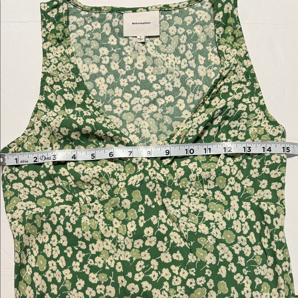 Reformation Calix Green &white Floral Mento pattern Mini Dress Ditsy Print - Picture 12 of 13